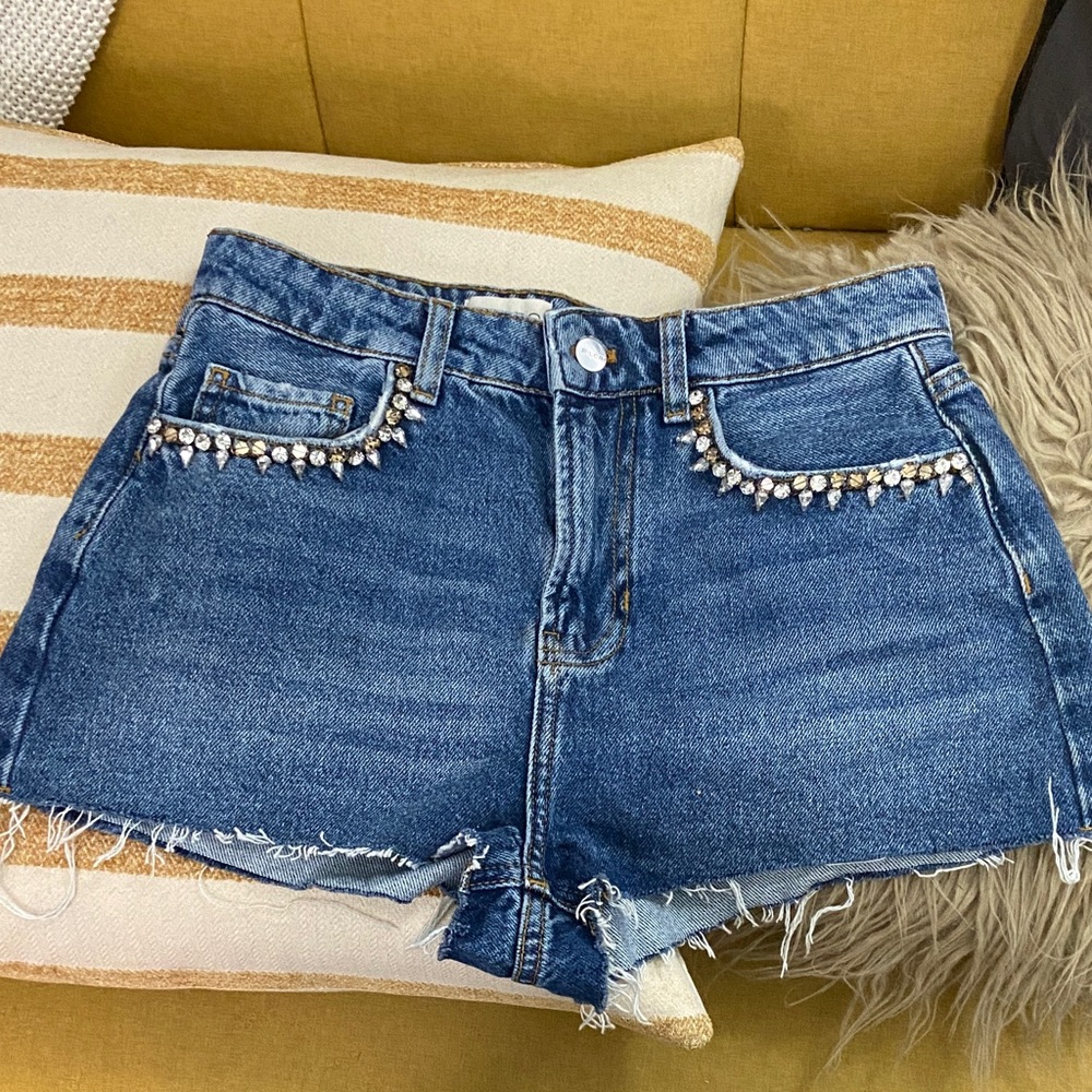 Pilcro Blue Jean Shorts with Beaded Accents